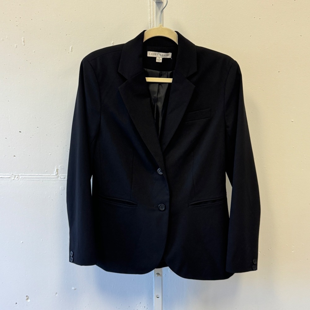Larry Levine Women's Black Two Button Tailored Blazer Jacket Size 10 Office Wear